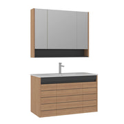 Set mobile lavabo con specchio (2 pezzi) "Ricato 100" -  cm - Rovere