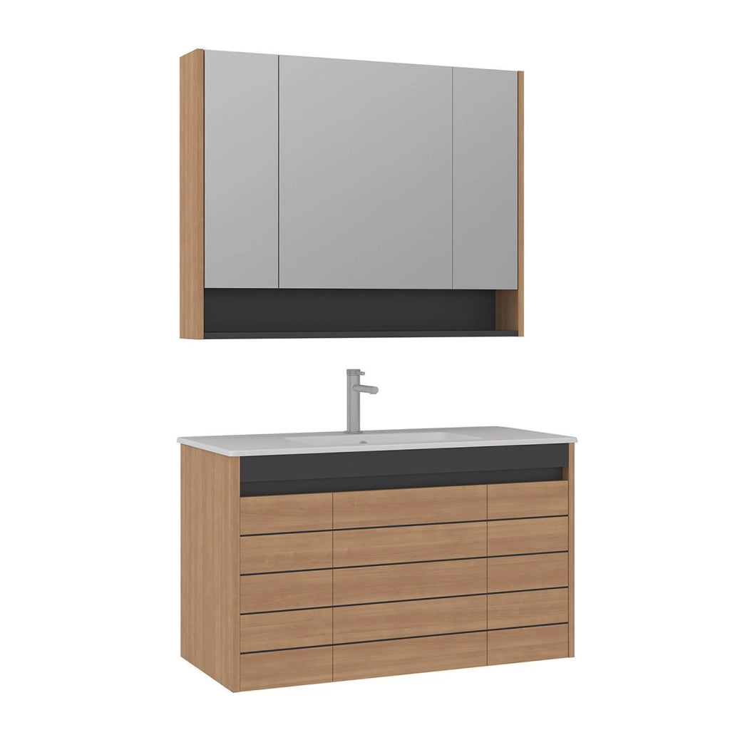 Set mobile lavabo con specchio (2 pezzi) "Ricato 100" -  cm - Rovere