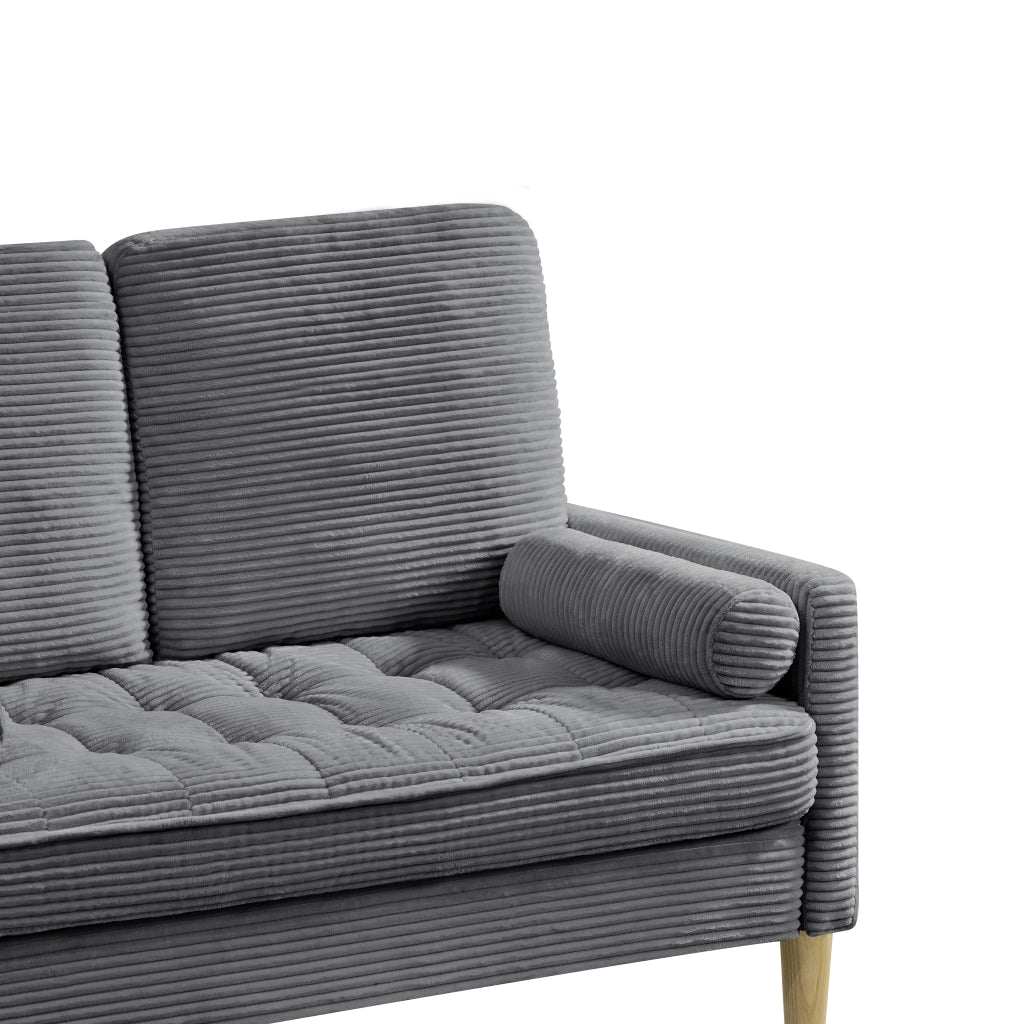 DIVANO 2 posti in tessuto grigio con gambe in legno, 107 cm