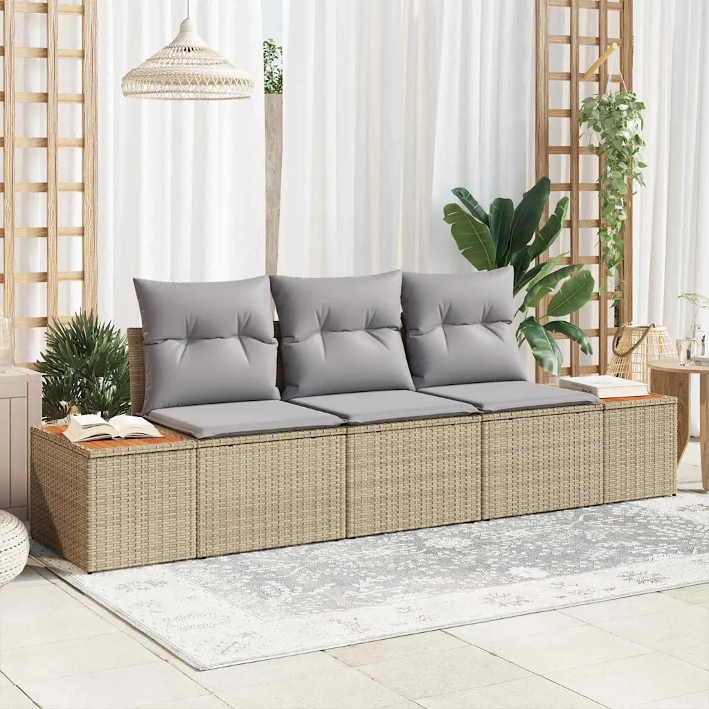 Set Divano da Giardino con cuscino 3 pcs Beige polyrattan 3348016