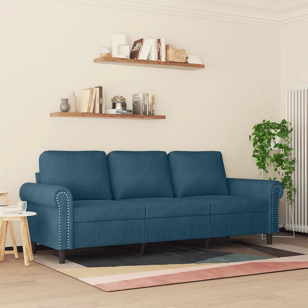 Divano | Divano da soggiorno | Sofa a 3 Posti Blu 180 cm in Velluto