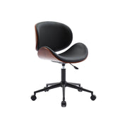 Sedia da ufficio con rotelle, effetto legno curvato e similpelle, nero