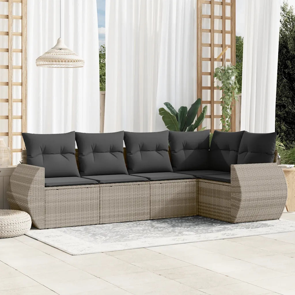 Set Divano da Giardino 5pz | Set Salotto da Giardino con Cuscini Grigio Chiaro Polyrattan