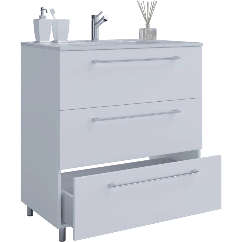Completo di Ezooza Set Bagno 2 Pezzi Mobile Extra Large con 3 cassetti e Lavabo a terra, Bianco ,