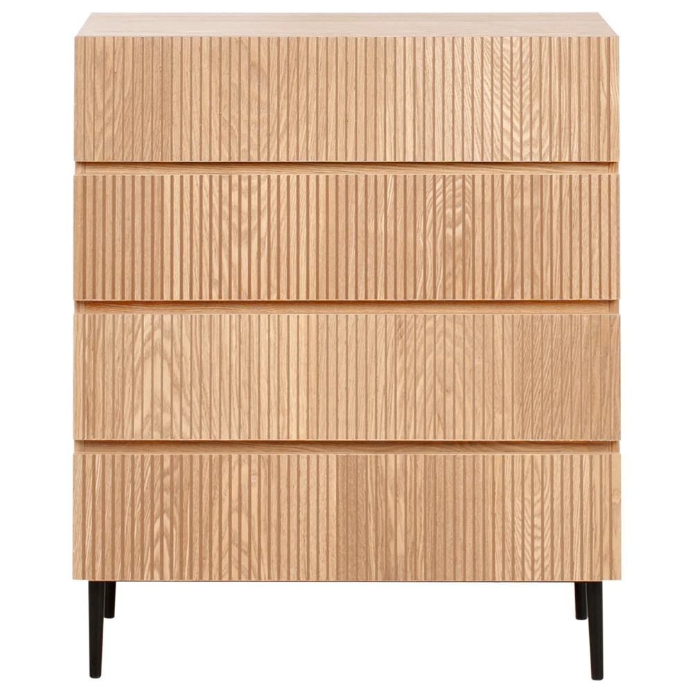 Cassettiera a 4 cassetti in legno di frassino naturale MDF a coste Soggiorno Camera da letto Moderna Stoccaggio