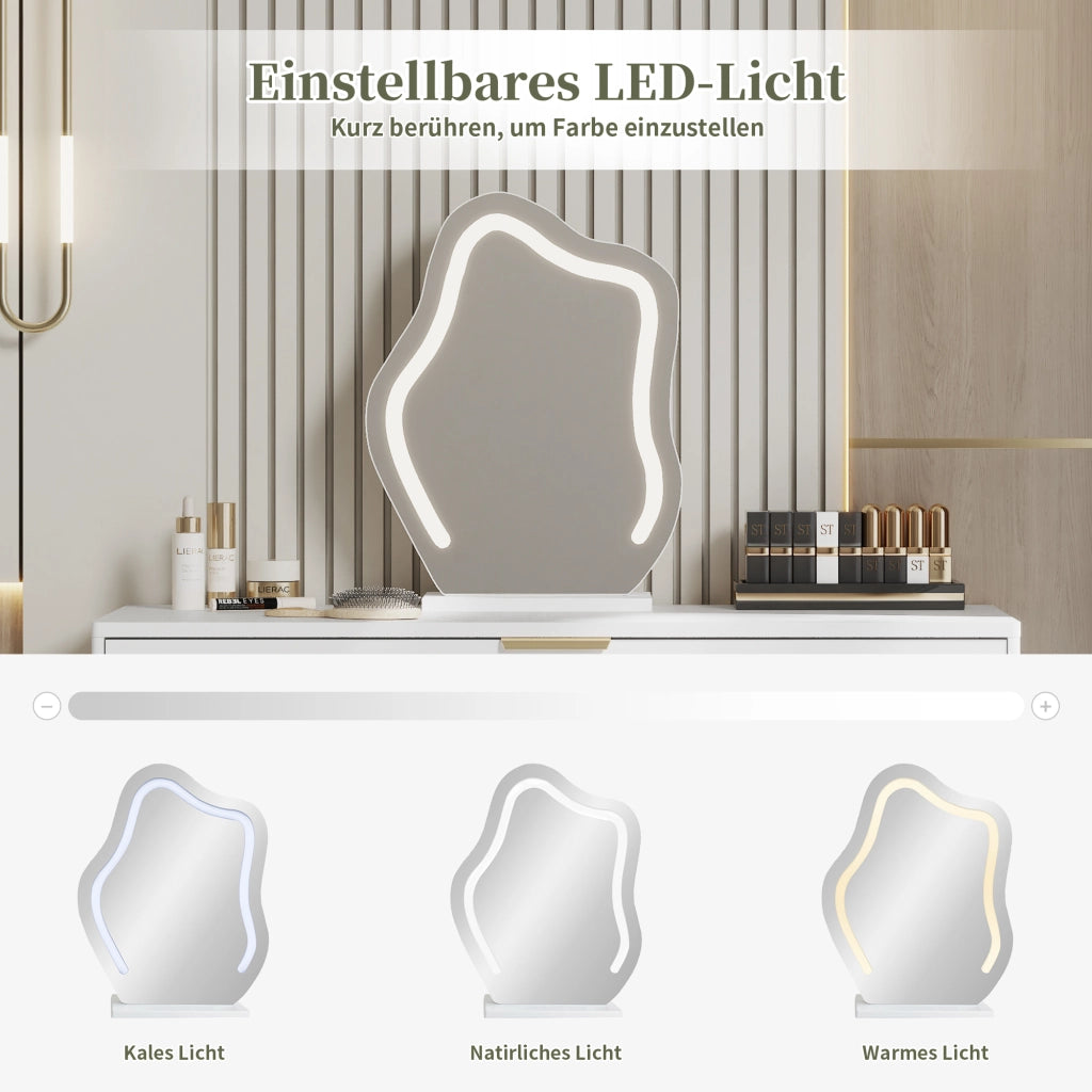 Toeletta con 2 cassetti; specchio LED - camera da letto - 100×40×78 cm - bianco