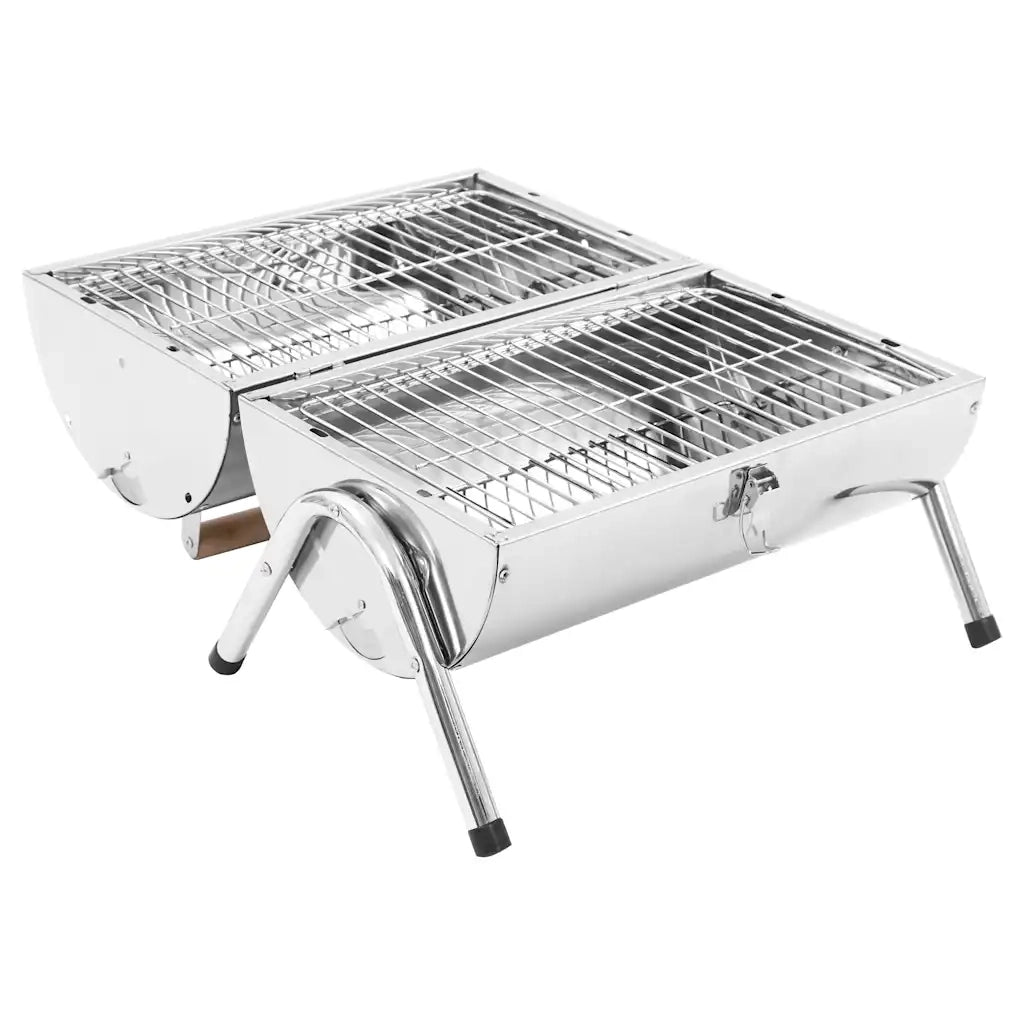 Barbecue da Tavolo Portatile in Acciaio Inox con Doppia Griglia 47852