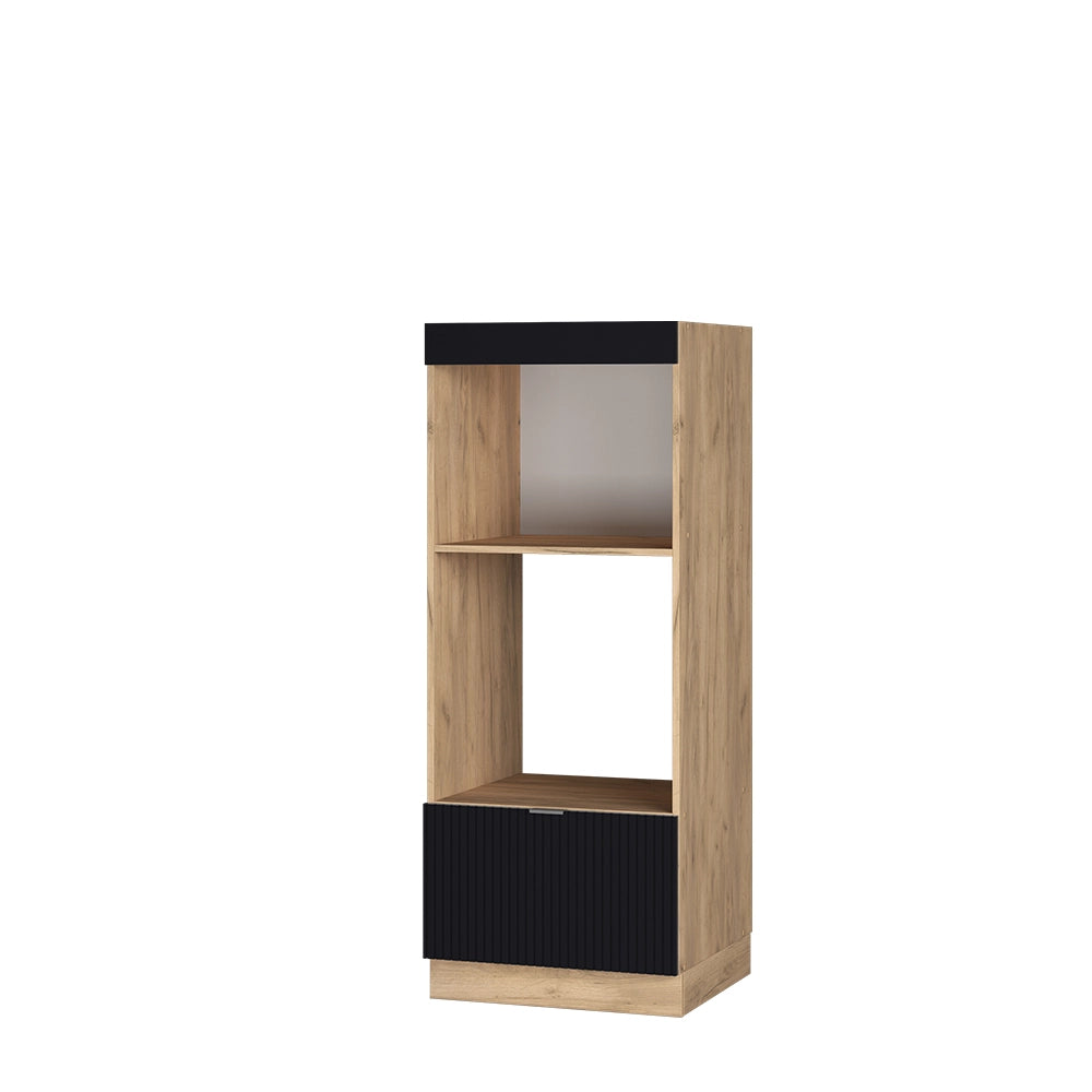 Mobile cucina microonde Fame-Line Nero rigato/Rovere dorato 60 cm aperto Vicco