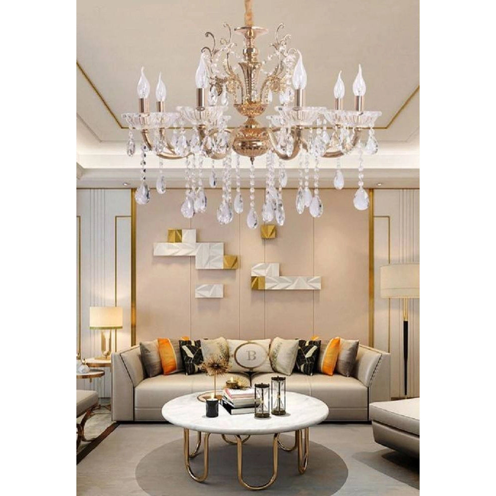 Trade Shop - Lampadario Soffitto 8 Bracci Attacco E14 Pendenti Acrilico Oro Argento A19 - Oro