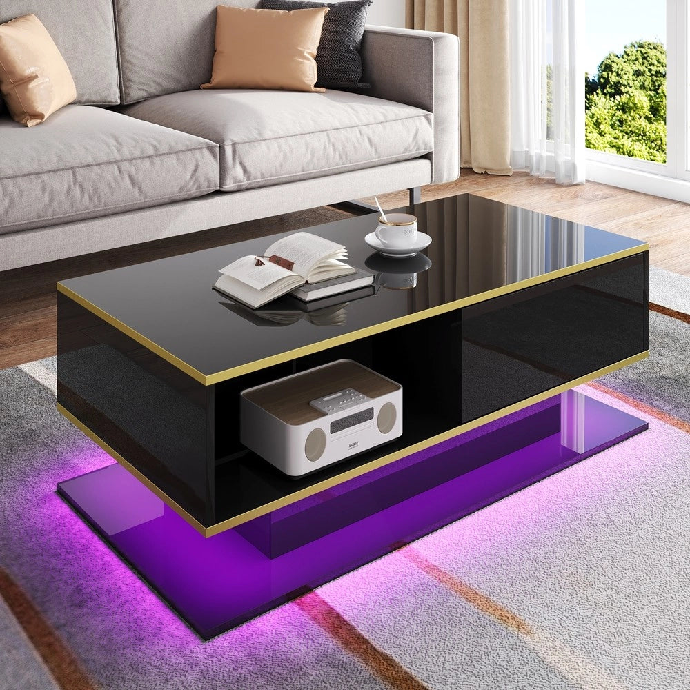 Tavolino da Caff¨¨ con LED e Cassetti ¨C MINIMAL ¨C Bianco Lucido, 100 cm
