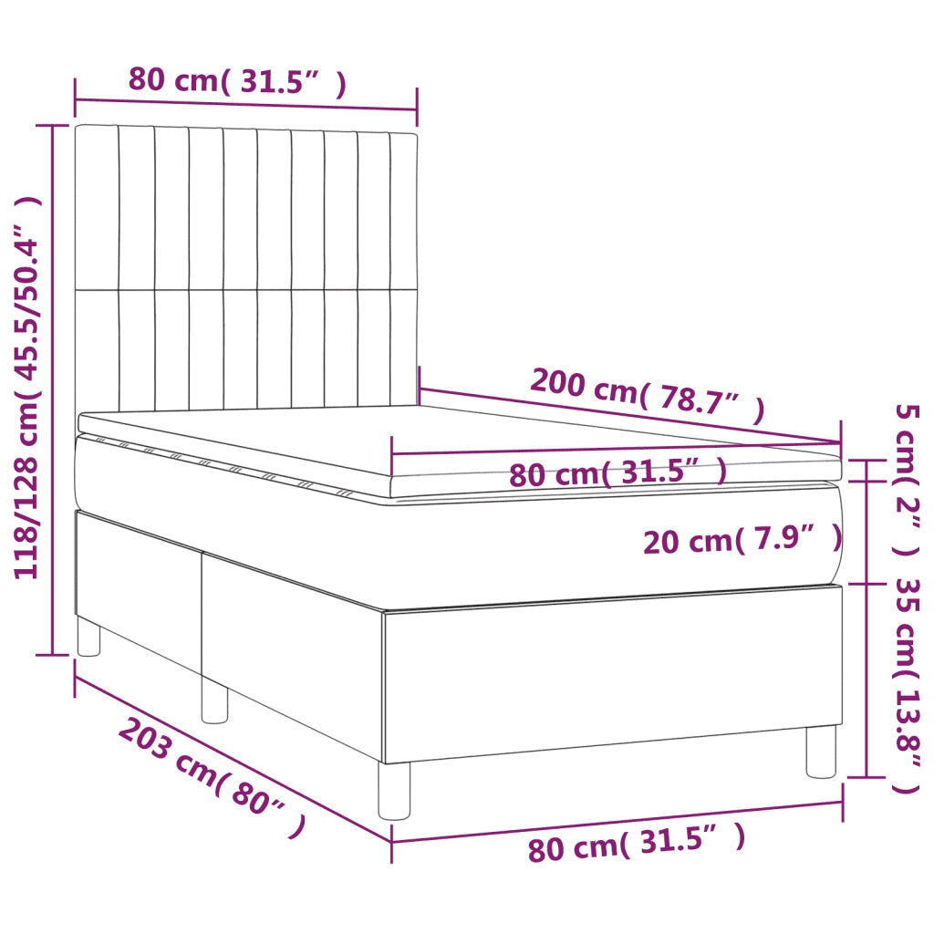 Letto a Molle Materasso e LED Grigio Chiaro 80x200 cm Velluto 3136209