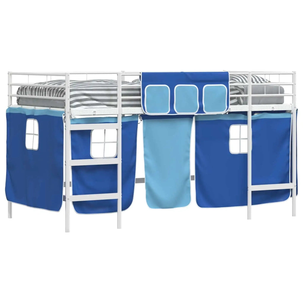 Struttura del Letto Loft per Bambini con Tendine-Giroletto per bambini Bianco e Blu 757171