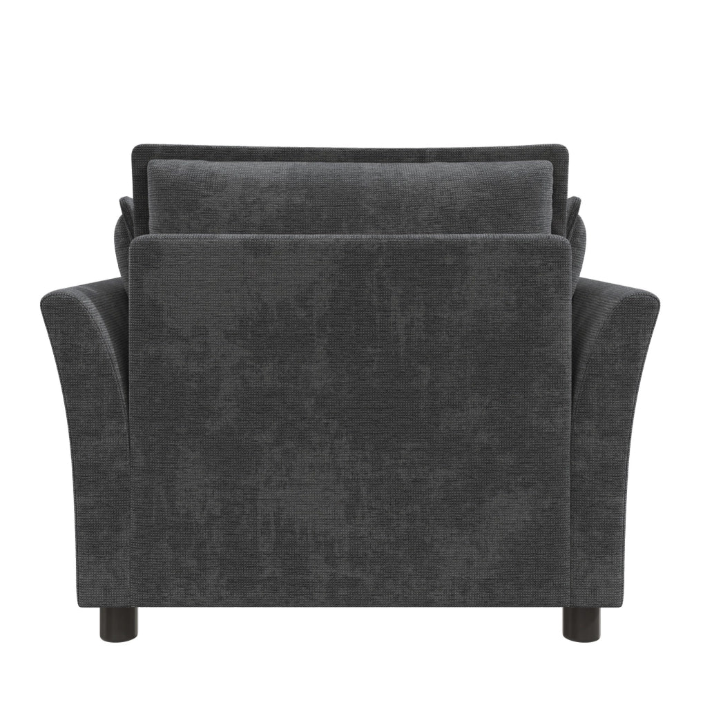 Poltrona singola moderna 90x81x87 cm in chenille grigia; con braccioli curvi e cuscini
