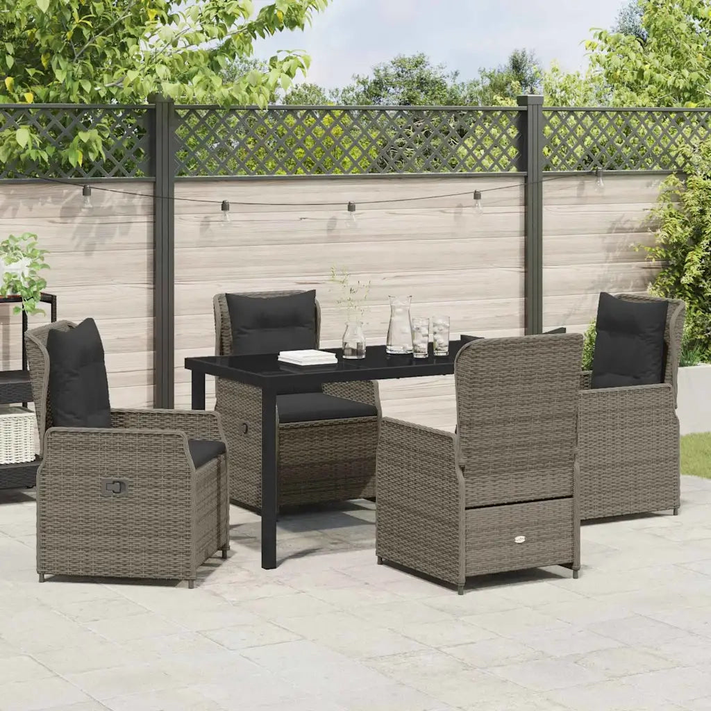 Set da Pranzo per Giardino 5 pcs Grigio polyrattan