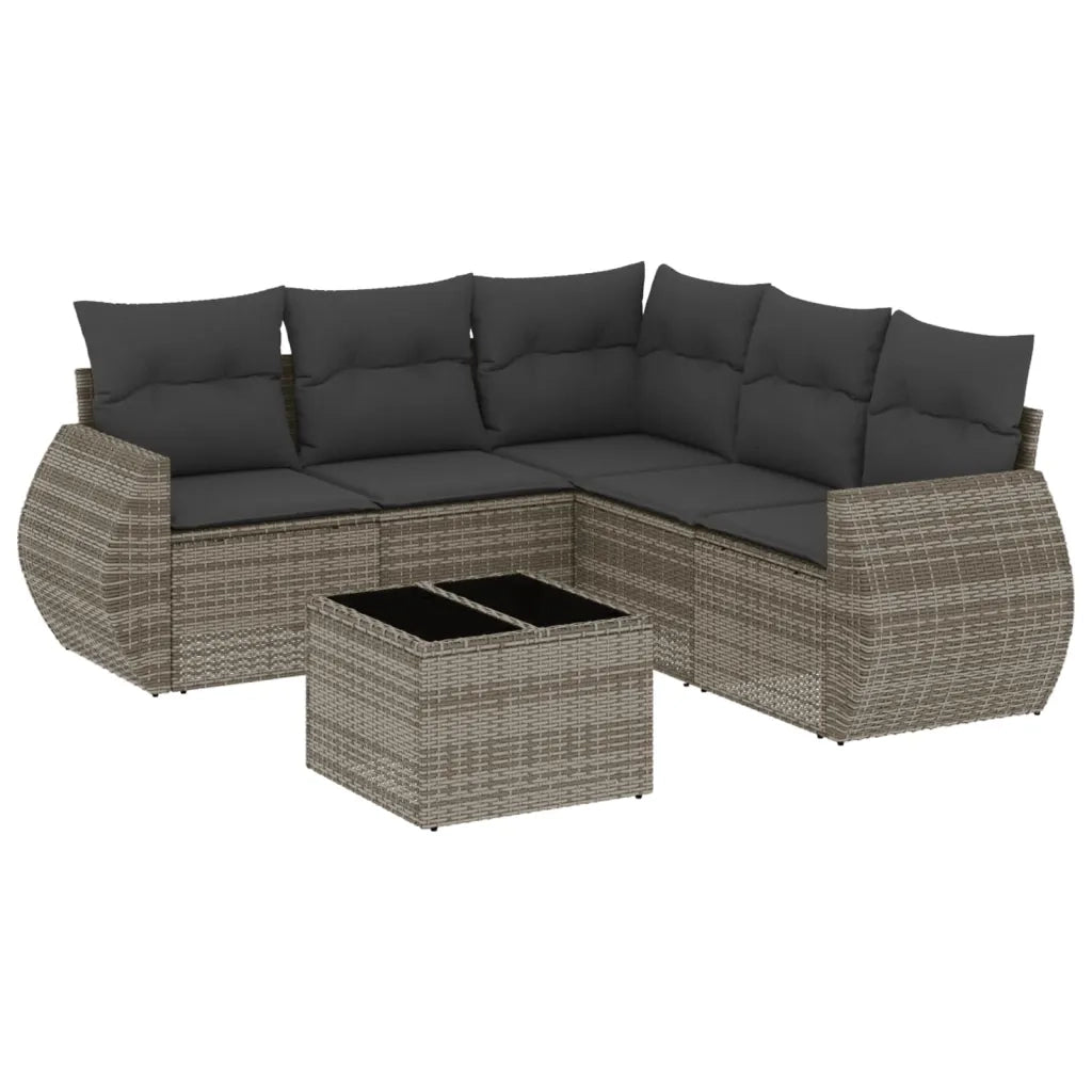 Set Divano da Giardino 6 pz con Cuscini Grigio in Polyrattan