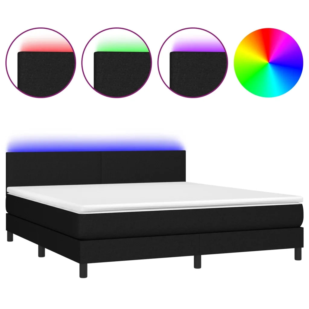 Letto a Molle con Materasso e LED Nero 180x200cm in Tessuto 3133015