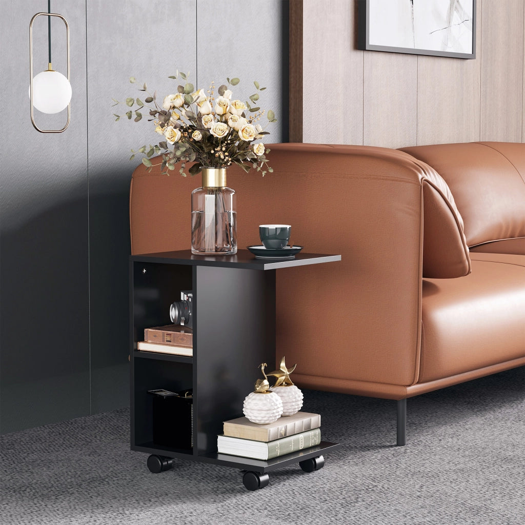 Tavolino con ruote e scaffali aperti ¨C Minimal ¨C Nero 45x35x58 cm
