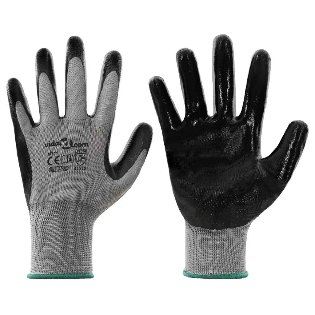 Guanti da Lavoro 24 pz Grigio e Nero 11 / XXL Poliestere CFW8847724