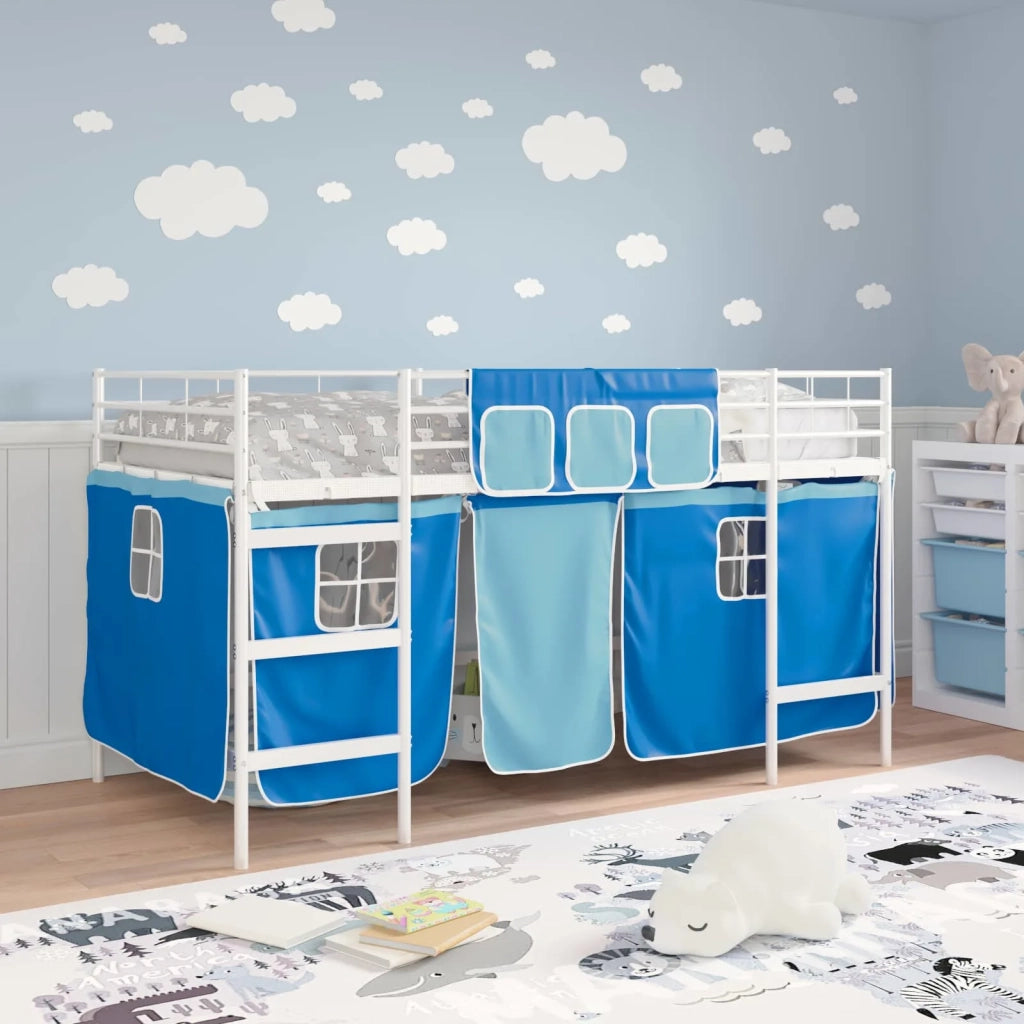Struttura del Letto Loft per Bambini con Tendine-Giroletto per bambini Bianco e Blu 757171