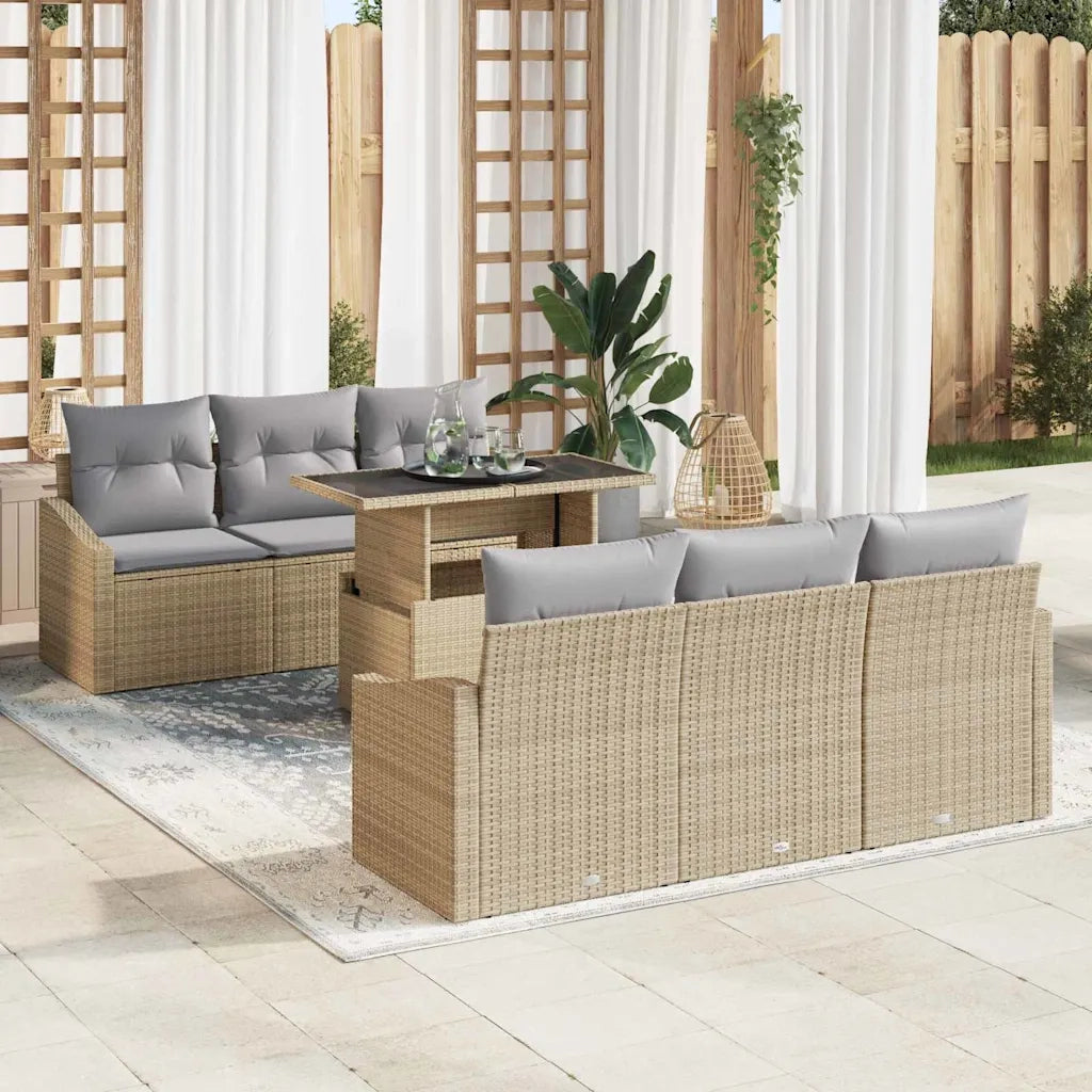 Set Divano da Giardino 7 pcs Beige e Grigio Chiaro polyrattan