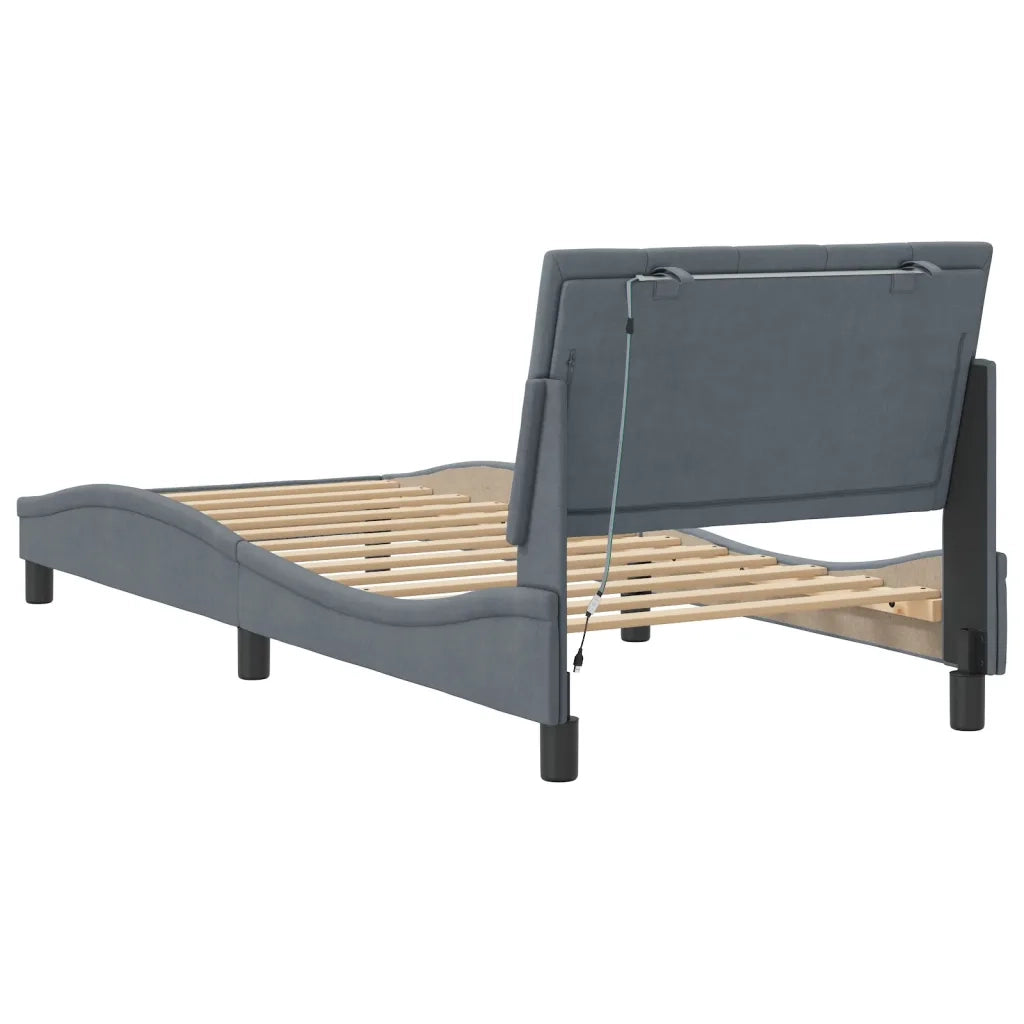 Letto singolo | Letto per adulti | Giroletto con LED senza Materasso Hanko Grigio Scuro 90x190 cm in Velluto