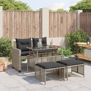 Divano da Giardino 4pz Cuscini-Sofa da Giardino-Divano da esterno Grigio Chiaro Polyrattan e Vetro