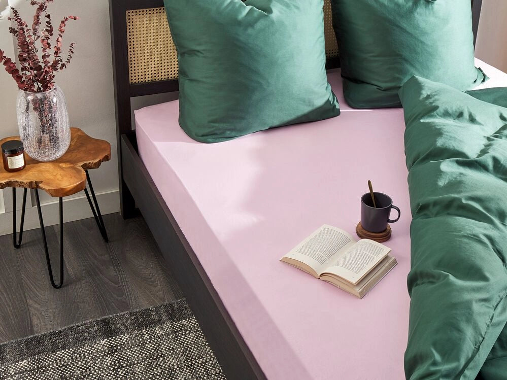 Lenzuolo con angoli cotone rosa pastello 160 x 200 cm con bordi elastici modello classico a tinta unita camera da letto classica