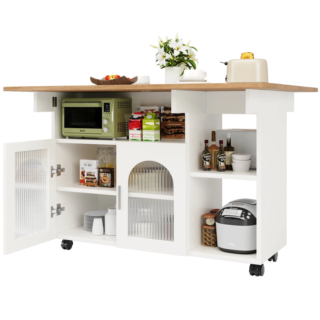 Isola Cucina Multifunzionale ¨C MINIMAL ¨C Bianco, Legno, con Ruote