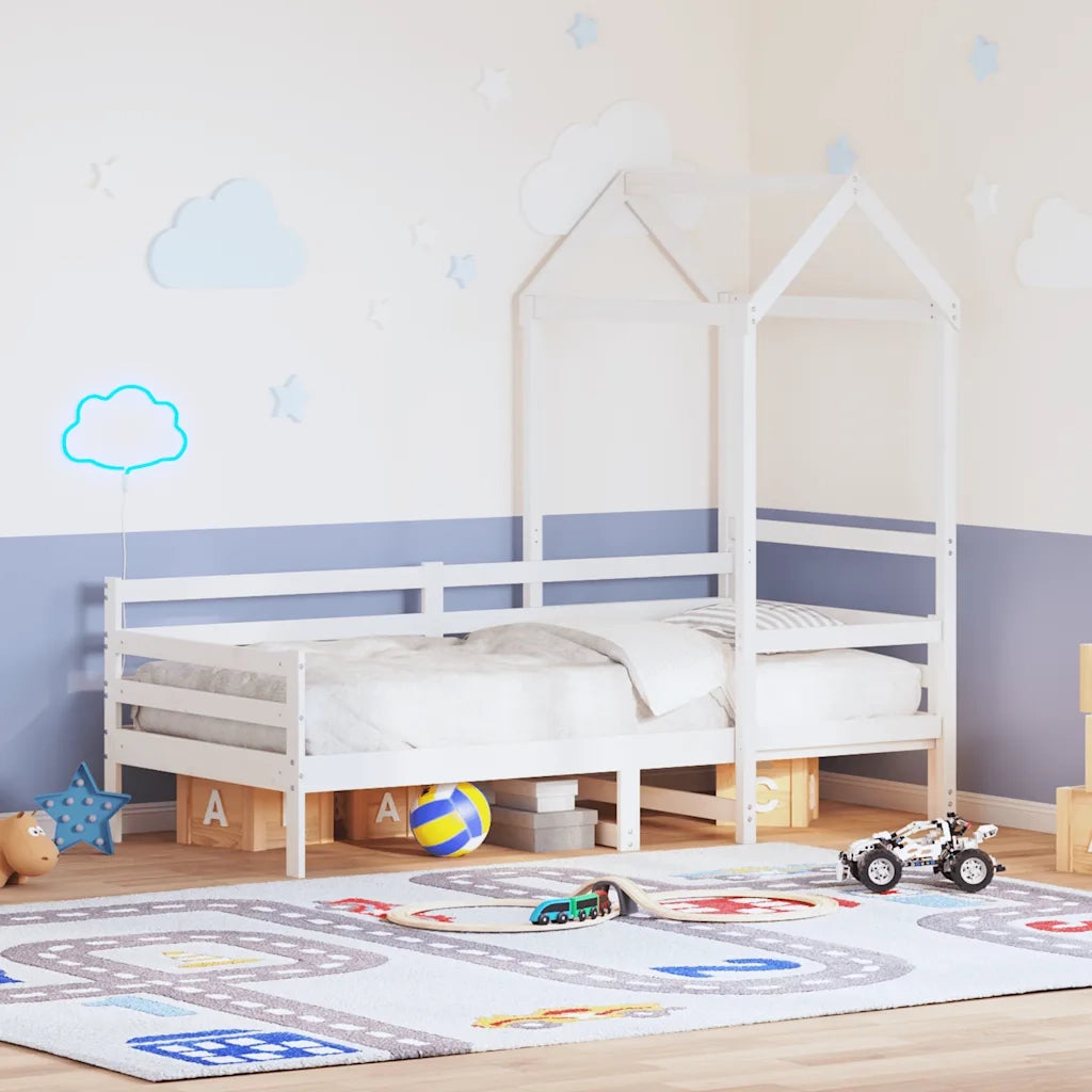 Dormeuse con Tetto 80x200 cm Bianco in Legno Massello di Pino