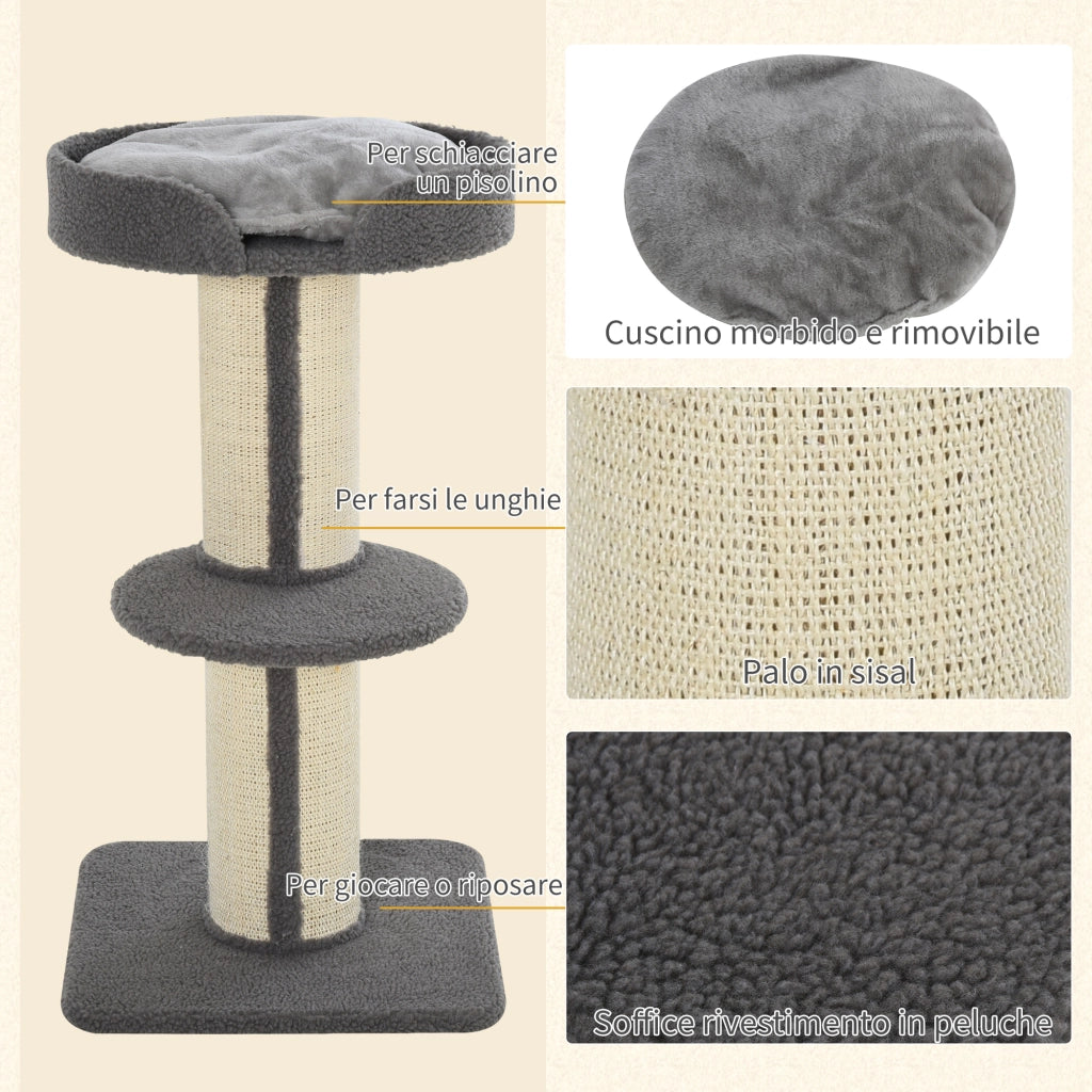 Albero Tiragraffi per Gatti con Cuccia e Cuscino ¨C Minimal ¨C Peluche e Corda Sisal