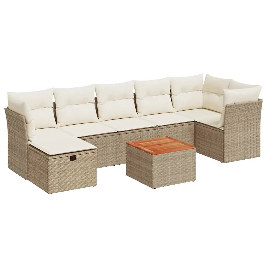 Set Divano da Giardino 8 pz con Cuscini Beige in Polyrattan 3325768