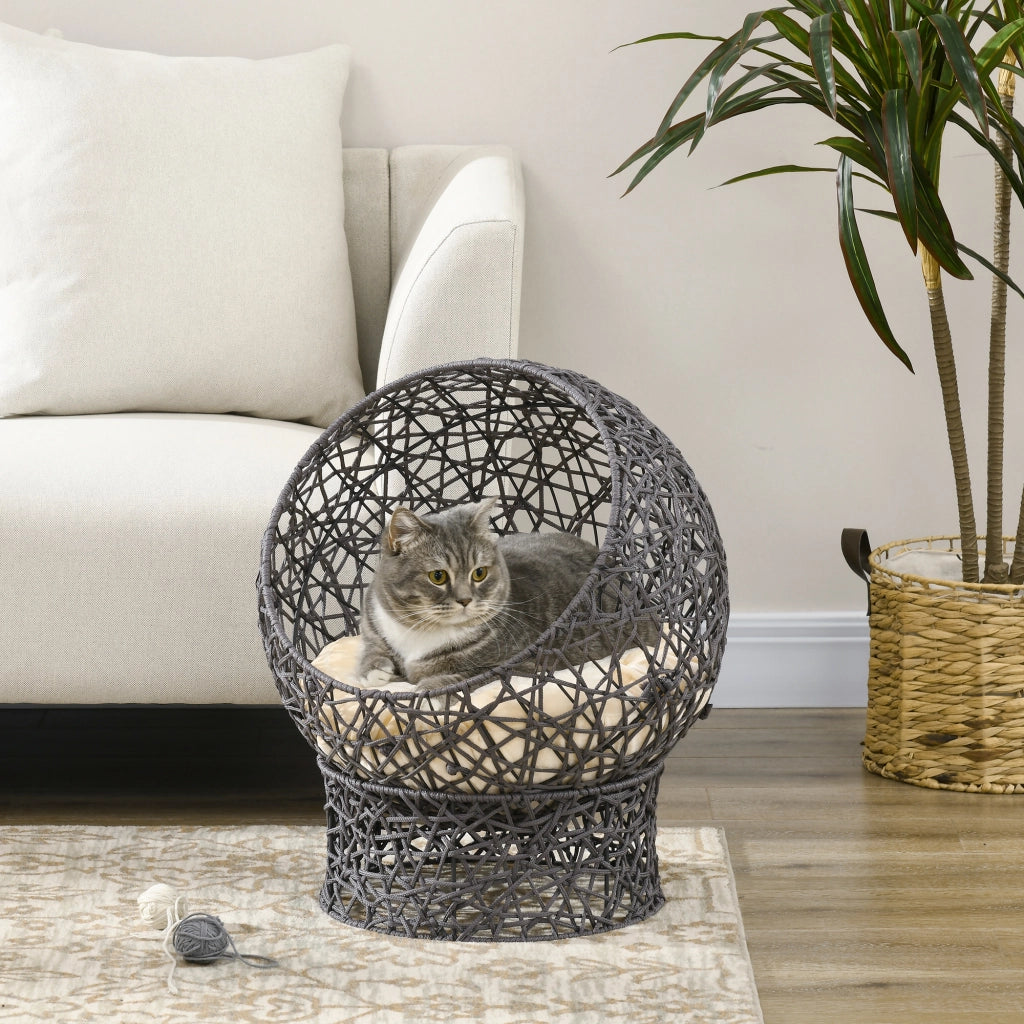 Cuccia per Gatti con Cuscino ¨C Minimal ¨C 50x50x60 cm, Cremebianco e Marrone