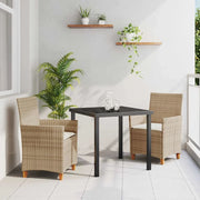 Set da Pranzo per Giardino 3 pcs Beige polyrattan