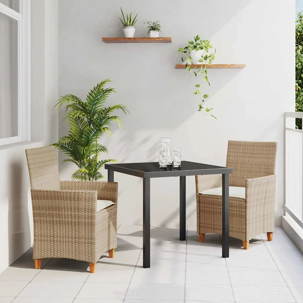 Set da Pranzo per Giardino 3 pcs Beige polyrattan
