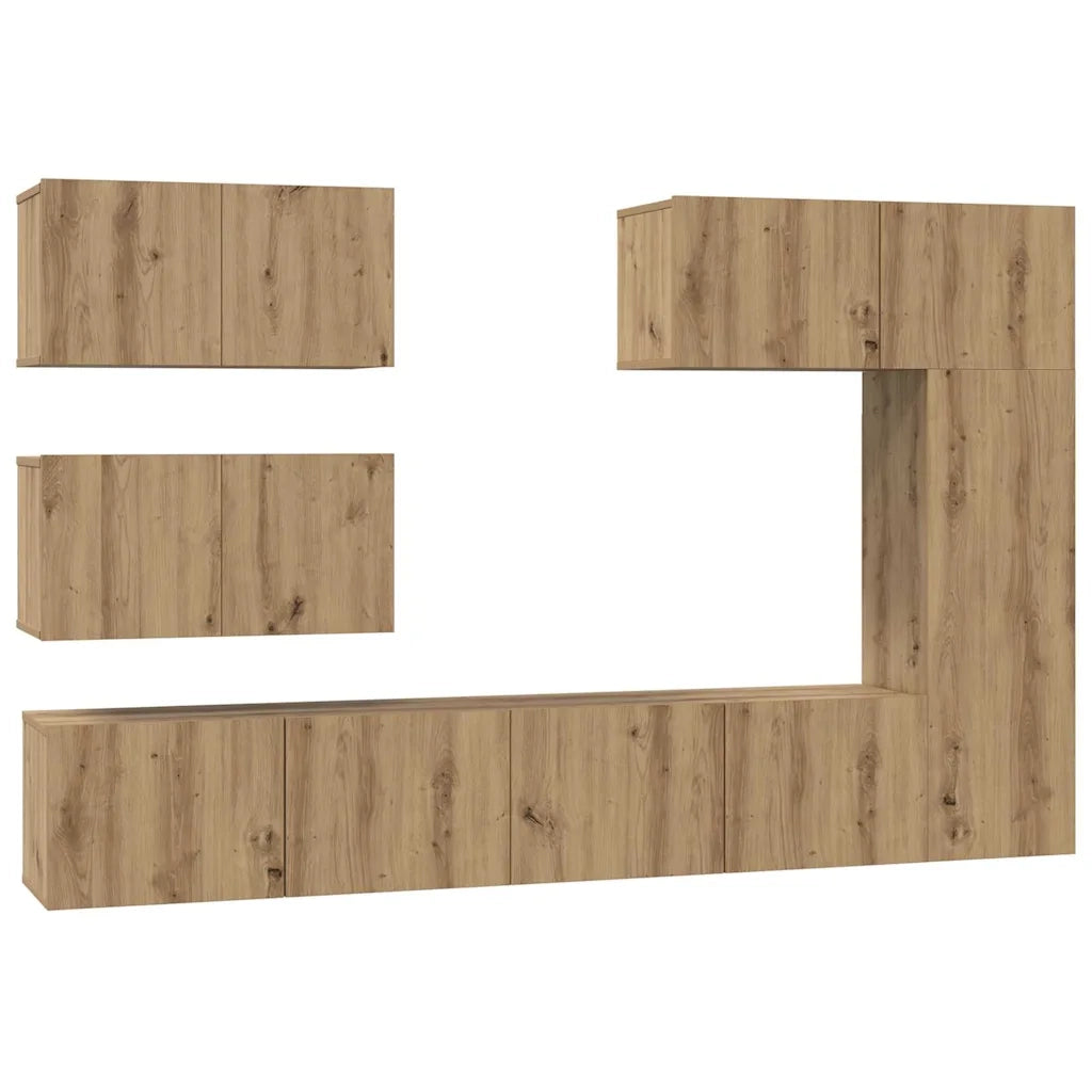 Set mobile TV 6 pz | Armadietto TV | Mobile Porta TV Rovere artigianale Legno multistrato