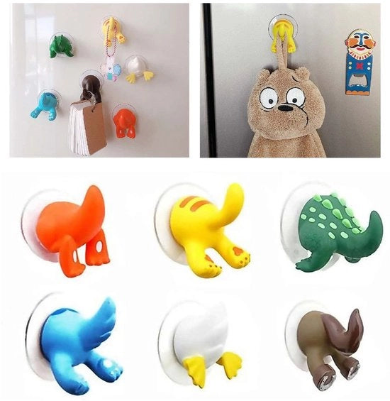 Set di 6 Zugnappi per Parete Decorativi con Design Animali - Materiale Kunststof - Dimensioni 3,2 x 3,5 cm - Zugnappi per Parete