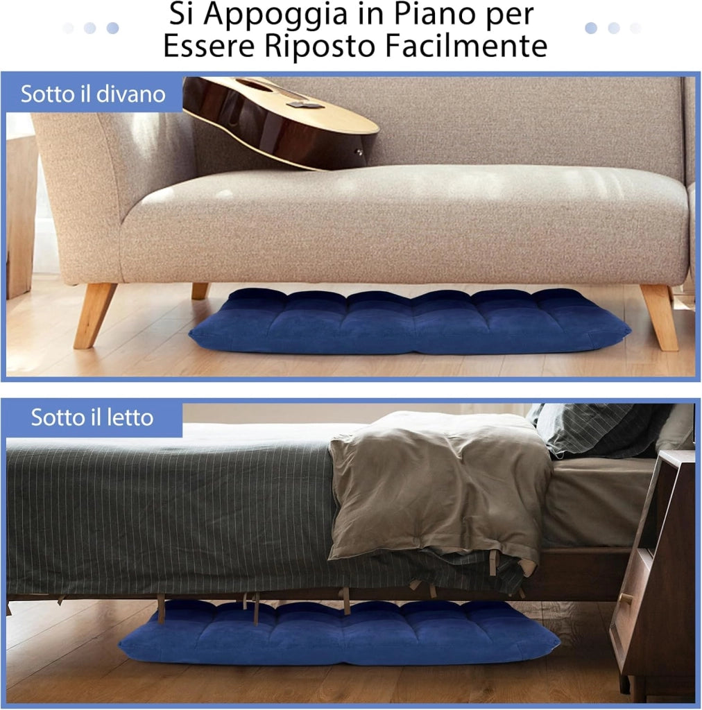 Sedia da Pavimento, Poltrona Imbottita Regolabile in 14 Posizioni 90°-180°, Cuscino da Terra Pighevole Imbottito, Sedia Reclinabile per Relax, Yoga, Lettura (Blu)