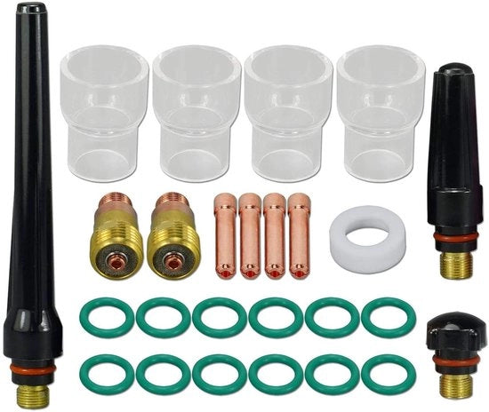 Set di sostituzione per TIG 26 pezzi - Filtro gas isolato #12 - Spatola TIG 2,4 mm - Coperchio posteriore per WP-17/18/26 - Gomme O termoresistenti - Adatto per macchina da ognispecie