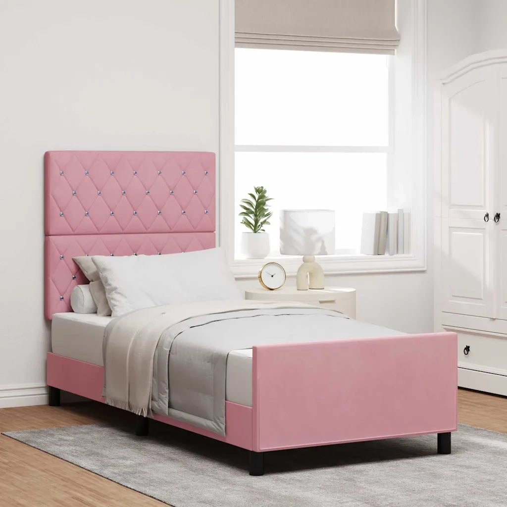 Letto a molle con testiera Rosa 90 x 190 cm Velluto 3344848