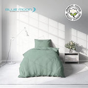Set di coperte in cotone biologico, mako-satino, coperta da letto, set di coperte di alta qualità 100% cotone, set di coperte - 1x coperta da letto 135 x 200 cm e 1 x cuscino coprente 80 x 80 cm, verde