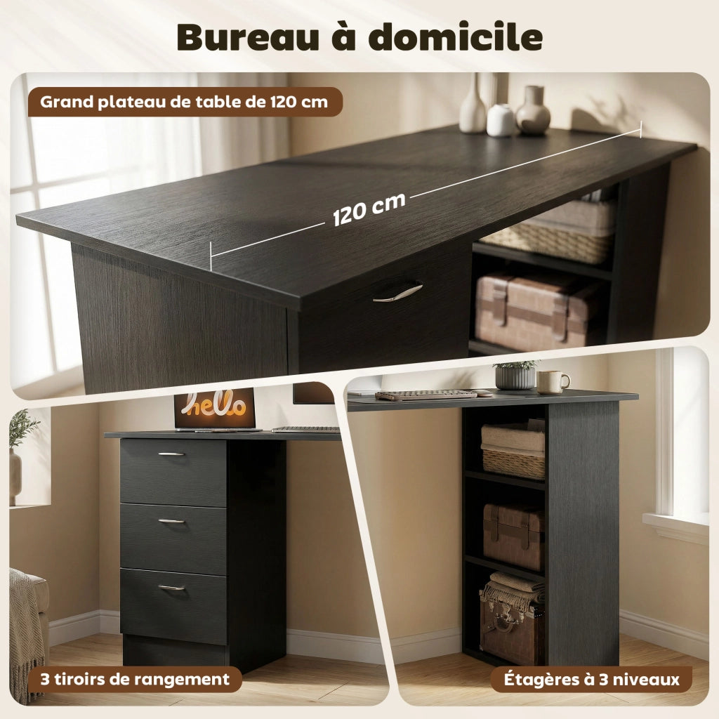 Scrivania computer con cassetti e ripiani ¨C Xylo ¨C 120x50 cm nero salvaspazio