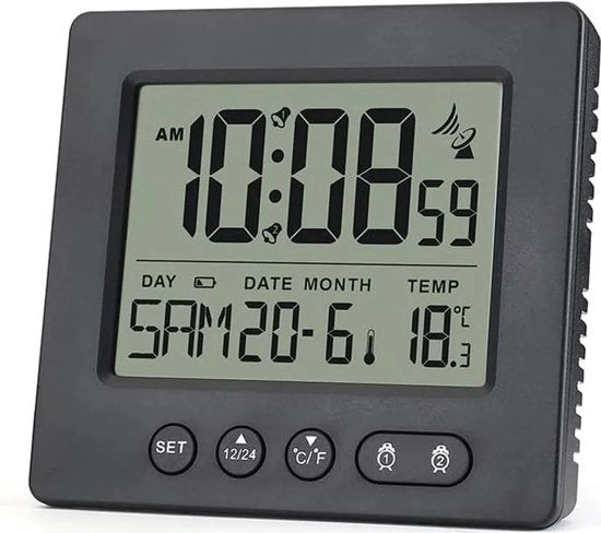 Wekker digitale radiogestuurd con 2 orari di allarme, visualizzazione temperatura, funzione snooze 5 minuti e sincronizzazione oraria automatica, funziona con batterie (2 batterie AAA non incluse).