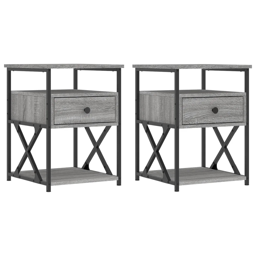 Set di 2 Comodini | Armadio da Notte | Mobiletto da notte Grigio Sonoma 40x42x55 cm in Legno Multistrato