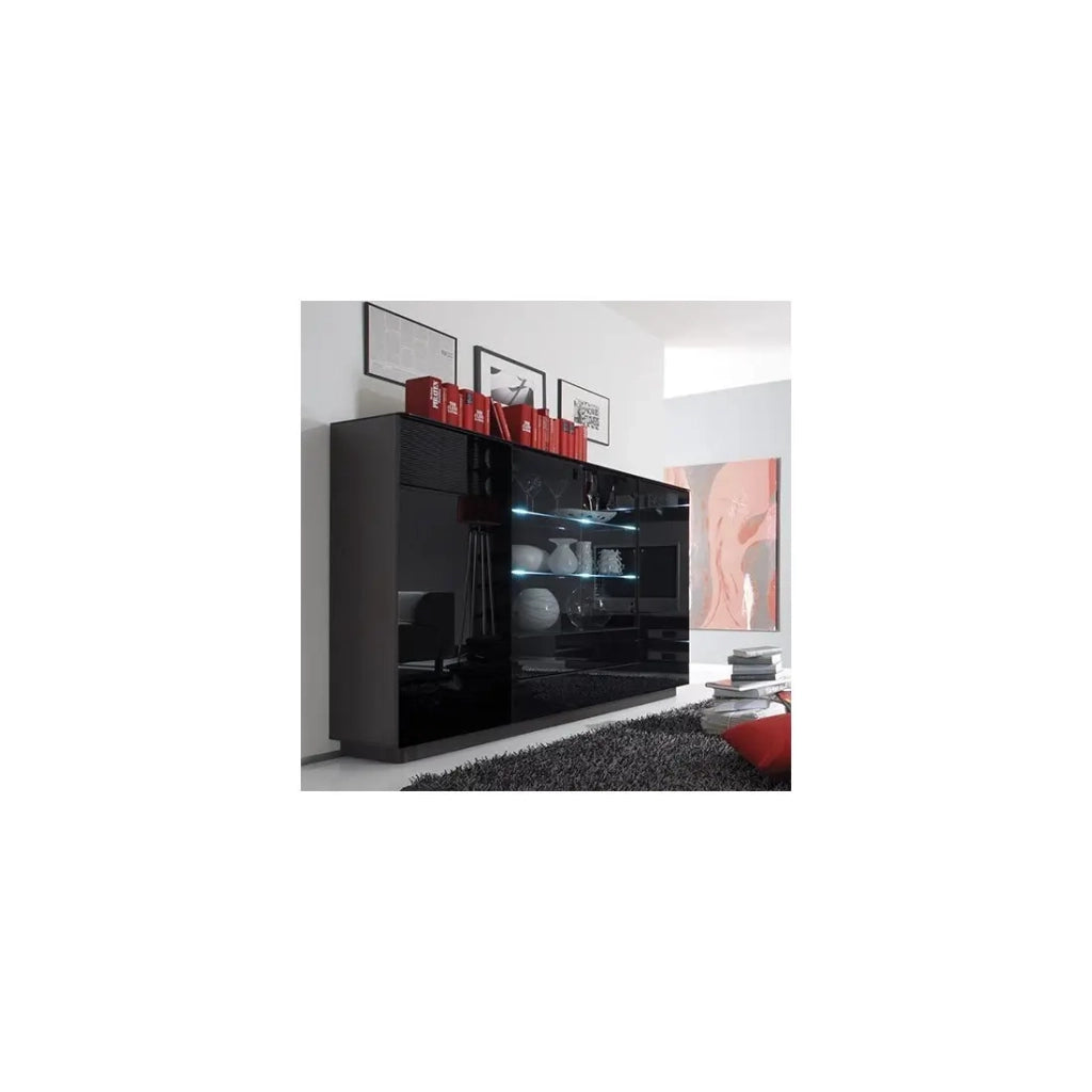 Credenza alta TONGA 187.6x134x43.5 cm con 4 porte, 2 cassetti e LED, colore wengé