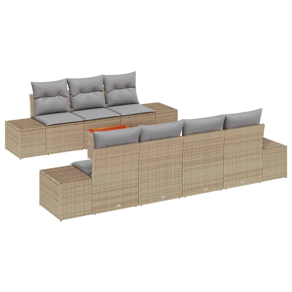 Set Divano da Giardino con cuscino 8 pcs Beige polyrattan
