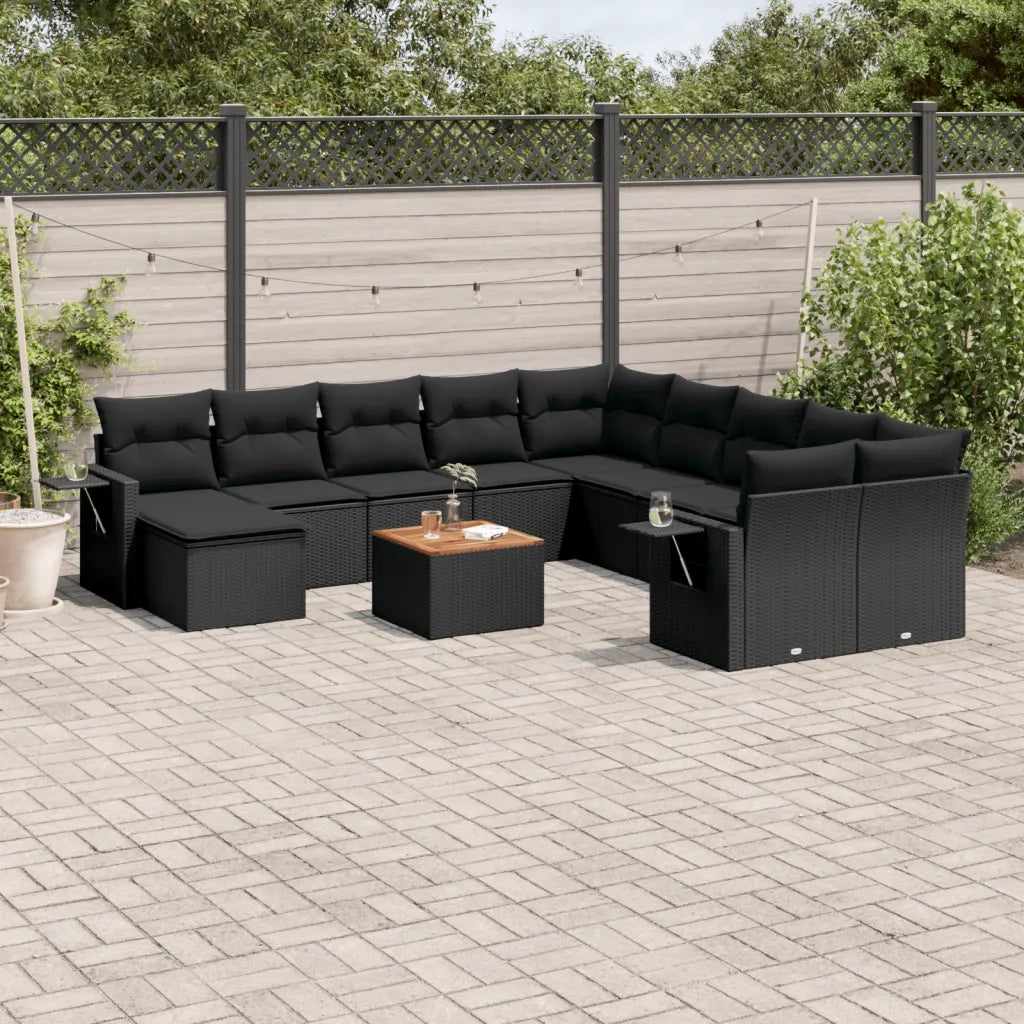 Set Divani da Giardino 12 pz con Cuscini Nero in Polyrattan 3257189