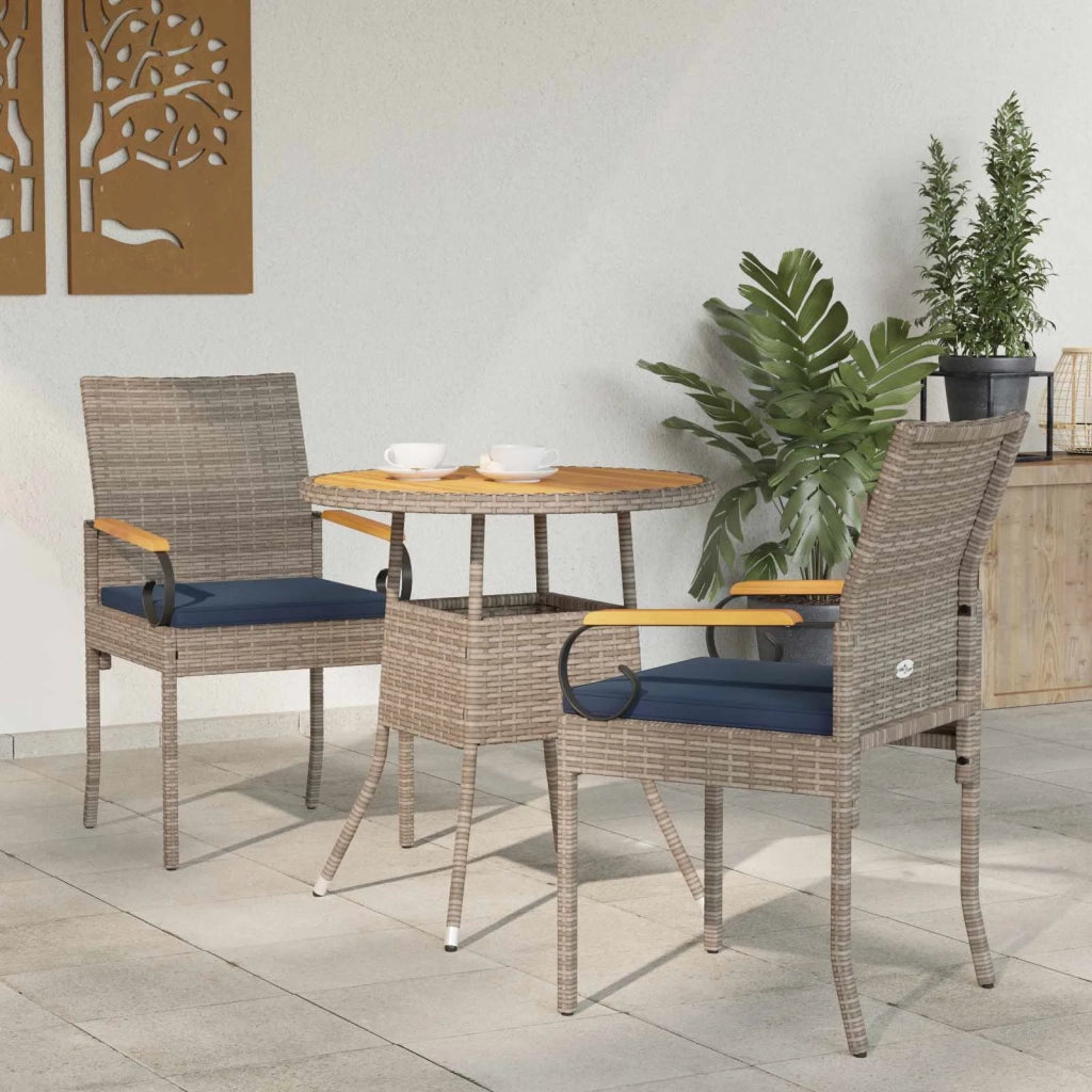 Sedie da giardino 2 pz | Sedie da Esterno Grigio e Blu Navy Polyrattan e acacia
