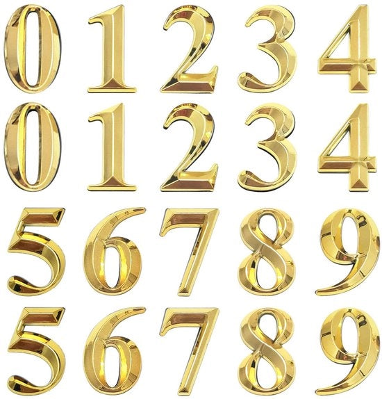 Etichette di indirizzo 3D - Numeri di casa autoadesivi - Durevoli e resistenti all'umidità - Oro - Etichette per buste - Ideali per appartamenti e case