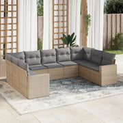 Set Divano da Giardino 9 pz con Cuscini Beige in Polyrattan 3219389