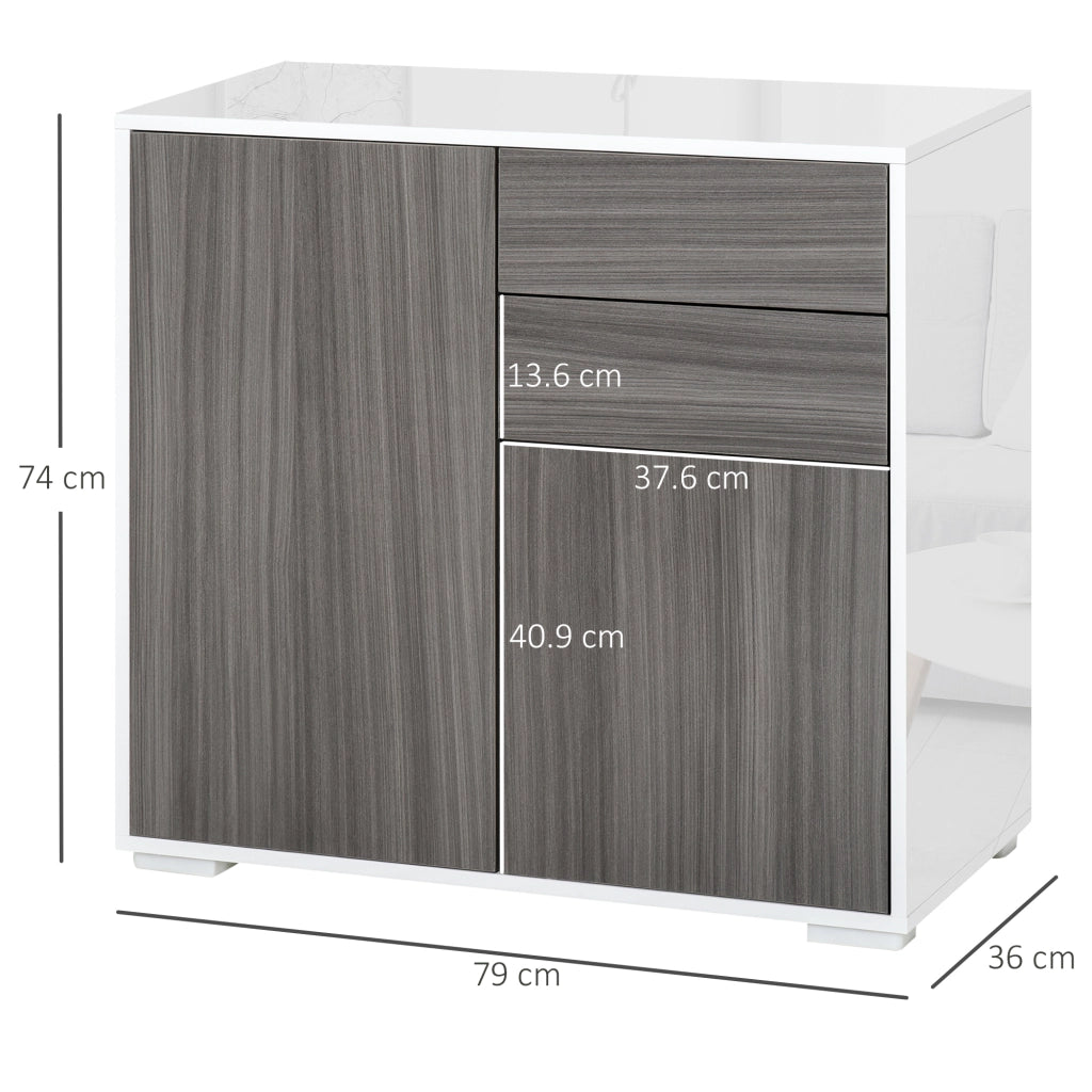 Mobile con 2 Cassetti e 2 Ante ¨C Xylo ¨C Grigio Chiaro e Bianco, 79x36x74cm